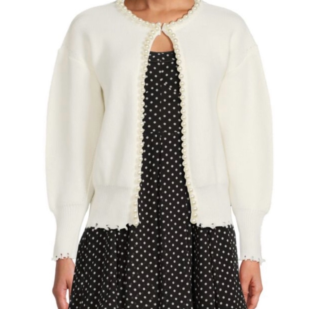 NWT Lea & Viola Cream Cardigan with Pearl Trim Sz XS